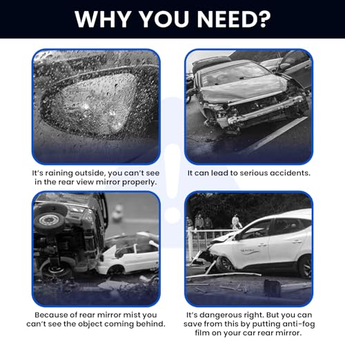 Image of KINGSWAY Car Mirror Protective Film - Universal Use Rainproof Anti Fog Film, Waterproof Clear Nano Coating Film for Rear View Mirrors and Side Windows (2 Oval + 2 Rectangular)