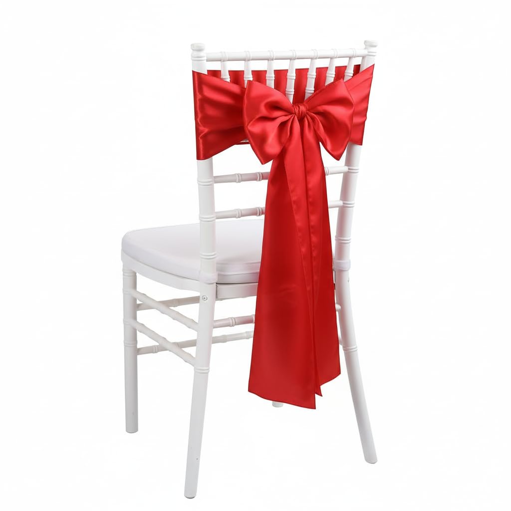 iEventStar Satin Sash Sashes Chair Bow Bows Cover Wedding Banquet Party Chair Decoration (Red, 10)