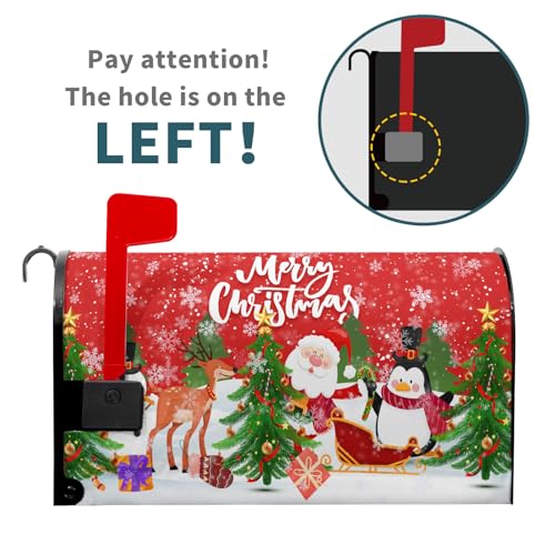 Image of Merry Christmas Mailbox Cover, Magnetic Standard Size 25.5x21 Inch, Xmas Trees Santa Claus Snowman Reindeer Penguin Mailbox Wrap Post Cover for Garden Yard Outdoor Home Hew Year Decor