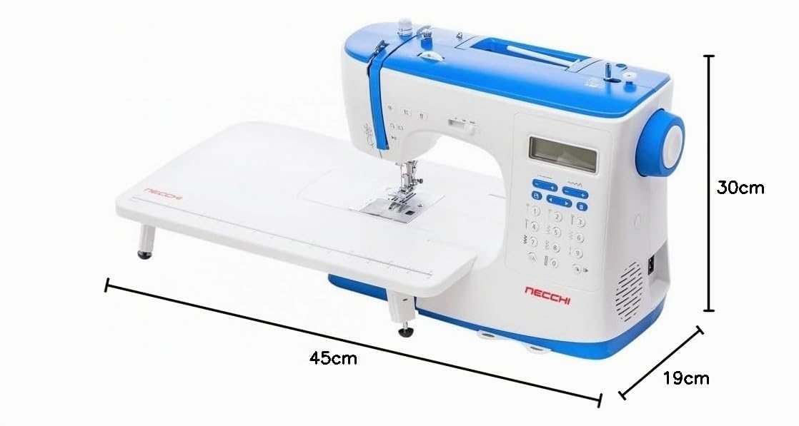 Necchi NC-103D Machine à coudre, intérieur en aluminium moulé sous pression, coque en ABS, bleu, régulier