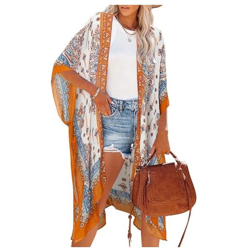 Kimonos for Women Casual Swimsuit Coverup Lightweight Boho Kimono Cardigans for Summer(Beige yellow Paisley)