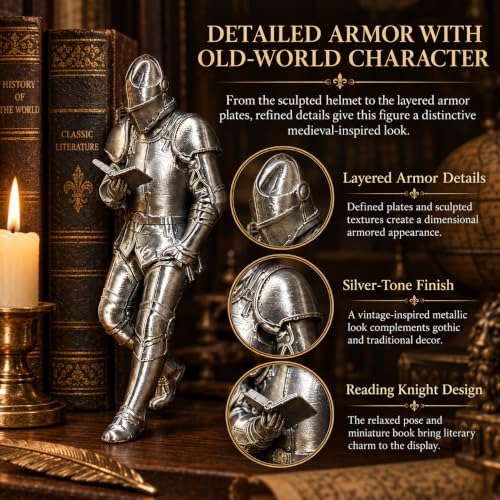 Medieval Knight Bookshelf Decor, Finished Armored Knight Sculpture，Silver - image 7