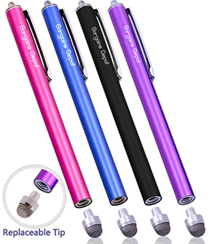Universal Capacitive Touch Screen Pens with Extra 4 Tips and Lanyards - ((Black&Blue&Purple&Pink))