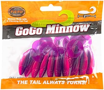 FLE-FLY Go Go Minnows Soft Plastic Baits with Vibrating Curl Tail (2.5 Inch, Pink/Purple)