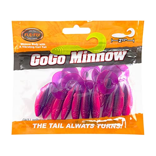 Fle-Fly Go Go Minnows Soft Plastic Baits With Vibrating Curl Tail (2.5 Inch, Pink/Purple) #TOP2