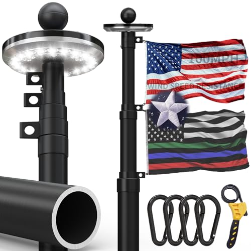 Telescoping Flag Pole Kit with Solar Light,20FT 11...