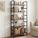 MAXLEAD 5 Tier Industrial Bookshelf, Heavy Duty Storage Shelves, Rustic Wood Look Shelving Unit for Living Room, Bedroom, Kitchen, Office