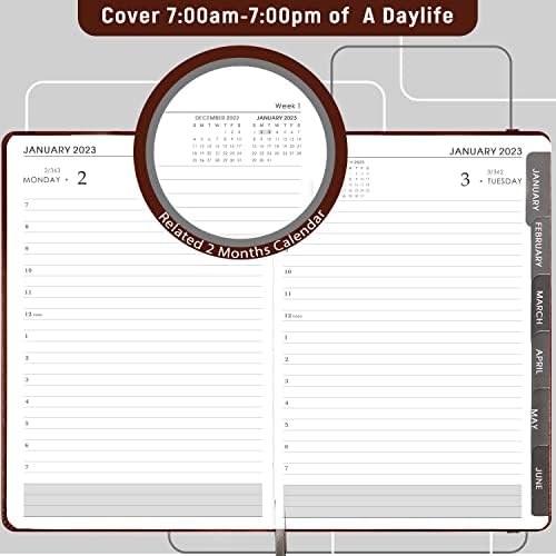2023 Diary - 2023 Diary A5 Page a Day from January to December 2023, Leather Hardcover with Monthly Tabs & Inner Pocket, 14.3 X 21 cm - Brown
