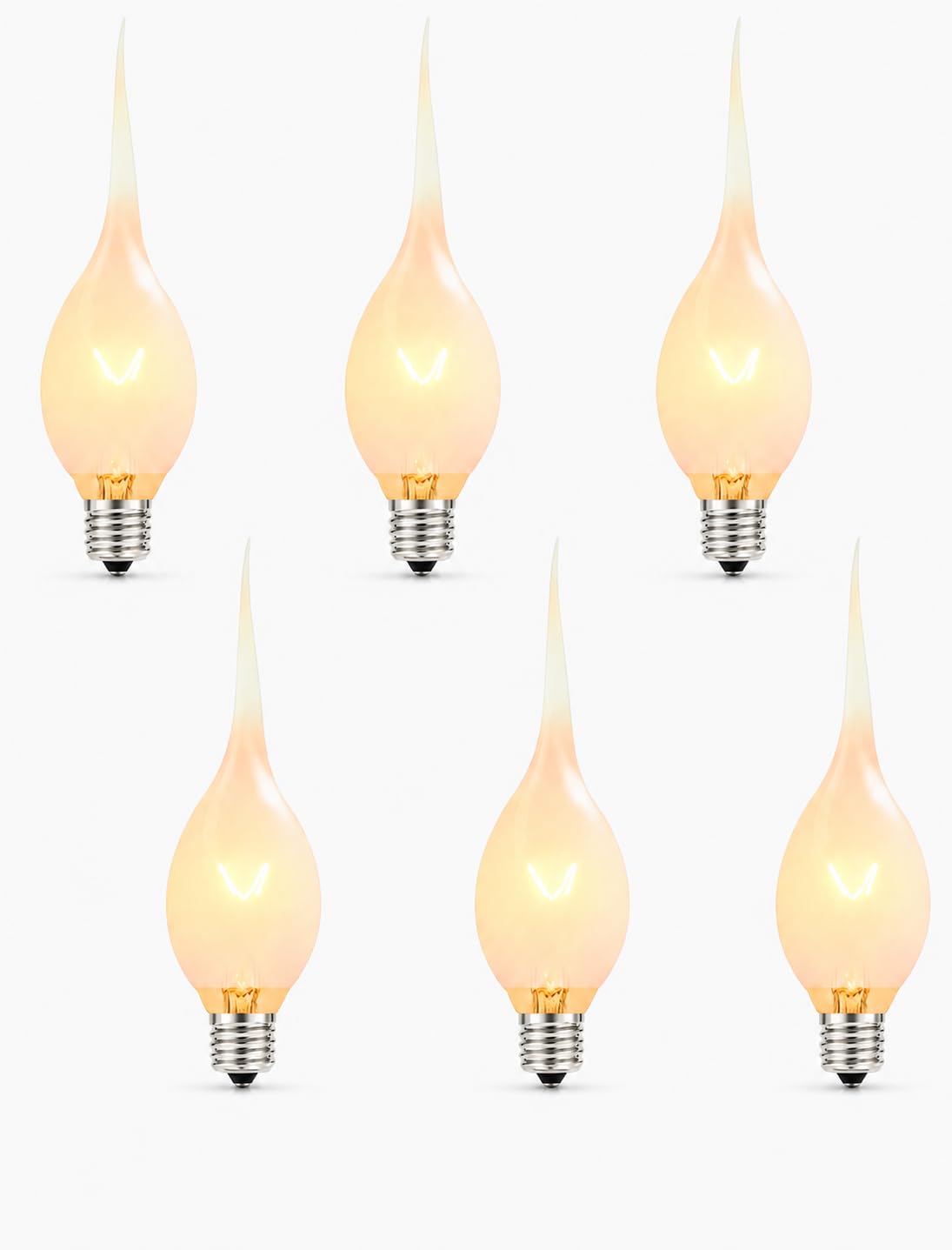 Silicone Dipped Light Bulbs, C7 Shatterproof Candle Bulbs 5W, E12 Candelabra Base, 2200K Warm White, Waterproof Primitive Country Flame Bulbs for Window Candles, Chandelier, 6 Pack