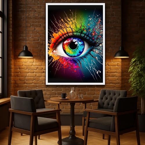 Toile œil arc-en-ciel grand format tableau abstrait moderne