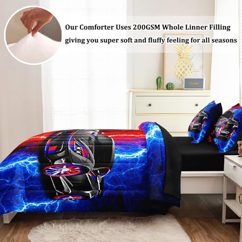 Juego de ropa de cama de 5 piezas con edredón individual estampado de rayos en rojo 7