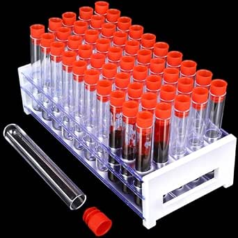 YGDZ Plastic Test Tubes with Caps and Rack, 50-Piece Set