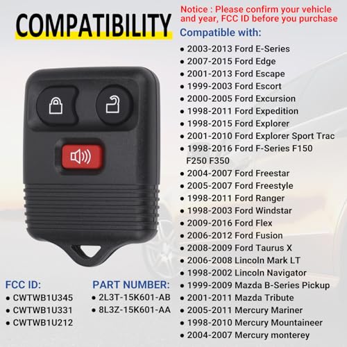 image for Vurkcy Keyless Entry Remote Key Fob Compatible with Ford F150 F250 F35