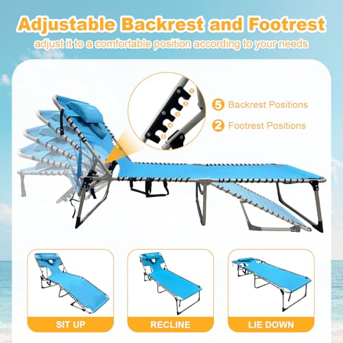 WKFAMOUT Backpack Sun Tanning Chair with Face Hole & Beach Table, 5-Position Adjustable Folding Lounge Chair Outdoor for Lawn Patio Garden by WKFAMOUT - Used condition - Image 3