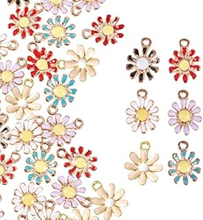 PandaHall Elite 6 Color Daisy Flower Charms Pendant, 30pcs Plant Flower Enamel Dangle Charms Beads Spring Summer Charms for Necklace Bracelet Earrings DIY Jewellery Making Gift Crafts