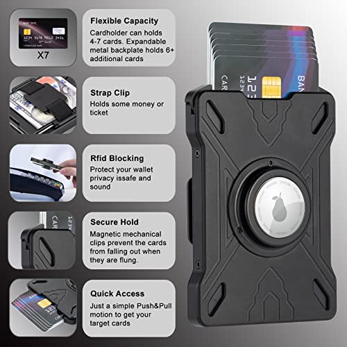 Wallet for Men with Airtag Holder, Smart Pop Up Mechanism, Men's Minimalist Air tag Wallet with Expandable Metal Backplate&Strap Money Clip, Slim RFID Blocking Aluminum Credit Card Holder3