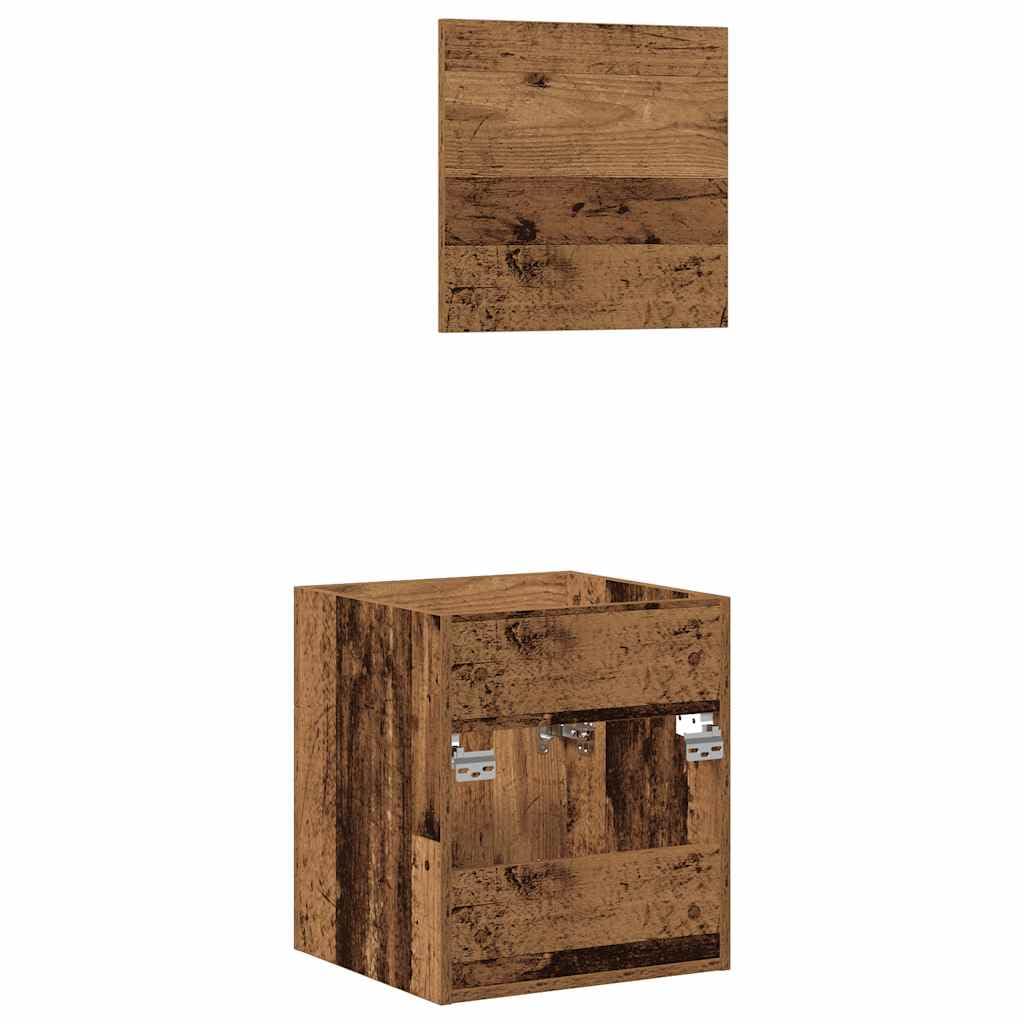 2-TLG. Badmöbel-Set Altholz-Optik mit Spiegel, Badschrank aus Holzwerkstoff, wandmontierbar, viel Stauraum für Toilettenartikel, klare Glas-Spiegelfläche für Make-up und Rasur