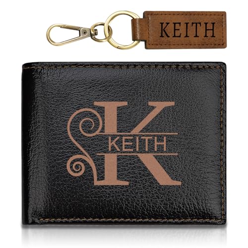 Personalized Wallet for Men, Customized Engraved Genuine Leather Wallet RFID Blocking for Him, Dad, Father, Boyfriend, Son, Husband, Groomsmen, Gifts for Birthday, Anniversary, Graduate (Dark Brown)