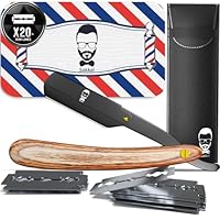Rasiermesser Barber set 20 Halbe Klingen Etui Leder Reise SAKKAL |Rasierer Friseur Herren Handbart Barber Professional Kit Classic Handpflege Precision Friseurmechanik bartschablonen Bois edelstahl