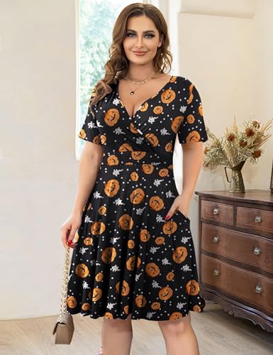 Image of Ahlaray Plus Size Faux Wrap Dress for Curvy Women with Pockets | Flattering faux wrap V-neck with soft stretch fabric and pockets for work, weddings and everyday comfort.