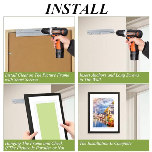 4 Pairs French Cleat Hanger 6 Inch Z Bar Hanger Supports Cleat Picture Hanger Kit Interlocking Wall Mounting Bracket Hardware Kit for Hanging Mirrors, Picture, Shelf, Whiteboard, Art, Frames