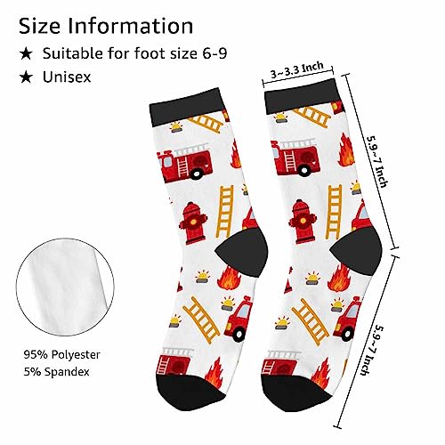 Image of Fire Truck Crew Socks for Woman Size 6-8 Alarm Ladder Fire Equipment Girls Socks
