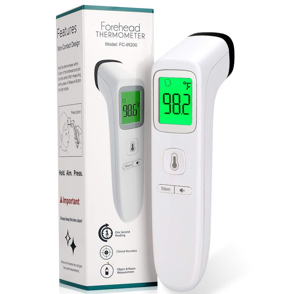 Forehead Thermometer for Fever, Digital Infrared Thermometer for Baby, Kids and Adults, Non-Contact Temporal Thermometer with Instant Accurate Reading, Fever Alarm and Memory Function