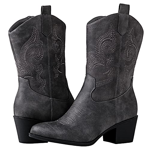 Image of GLOBALWIN Women's Mid Calf The Western Cowgirl Boots Fashion Cowboy Boots For Women Chunky Low Heel