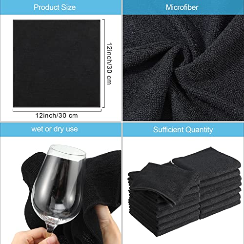 Image of Tenare 100 Pack 12'' x 12'' Microfiber Cleaning Cloths Reusable Cleaning Rags Bulk Microfiber Towels Softer Highly Absorbent Washcloths for House Kitchen Car Window(Black)