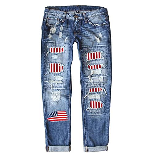 American Flag Ripped Boyfriends Jeans for Women