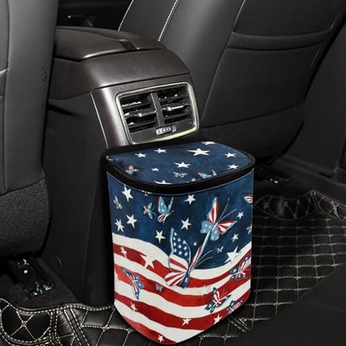 Image of American Flag Butterfly Car Trash Bin Collapsible Car Organizers and Storage for Front Seat Multipurpose Trash Bag Automotive Garbage Can Car Accessories Interior Car Organizer