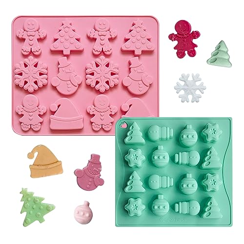2 unidades moldes natalícios homem de pão de gengibre de árvore de Natal molde de chocolate de silicone flocos de neve moldes para assar em resina para sabão de velas Muffin Fondant