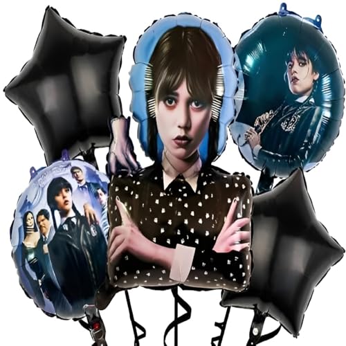 GREATRIL Wednesday Theme Foil Balloons Set of 5 PCS | Party Decoration Balloons for Birthday, Theme Party & Celebrations | Foil Balloons for Kids &...