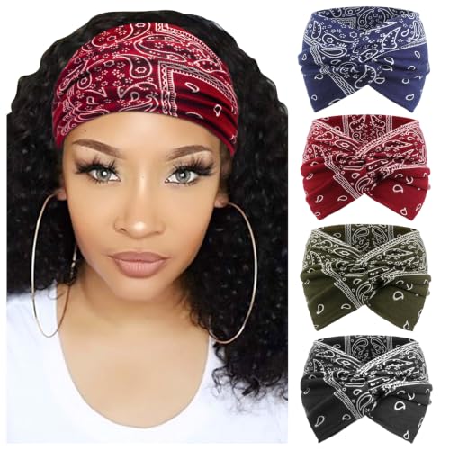 Image of DRESHOW 4 Pack Turban Headbands for Women Wide Vintage Head Wraps Knotted Cute Hair Band Accessories