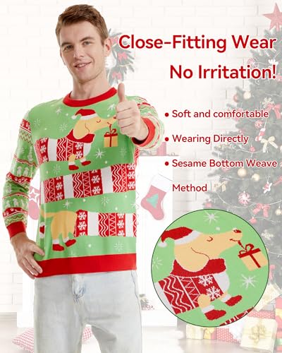 Runhit Hässliche Weihnachtspullover Herren Ugly Christmas Sweater Lustig Unisex Xmas Strick Pullover Dackel M