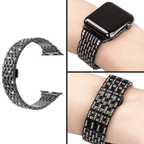Wearlizer Black Bling Compatible With Apple Watch Band Women 42Mm 44Mm 45Mm 49Mm(Ultra) Crystal Rhinestone Luxury Diamond Sparkle Strap Metal Bracelet Buckle For Iwatch Se Series 8 7 6 5 4 3 2 1 #TOP5