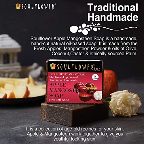 Image of Soulflower Apple Mangosteen Soap Handmade, 100% Pure, Natural & Cold processed Grade 1 BIS Standard Premium & Luxurious Soap with Essential Oils, Exotic Herbs & Aroma, 150g