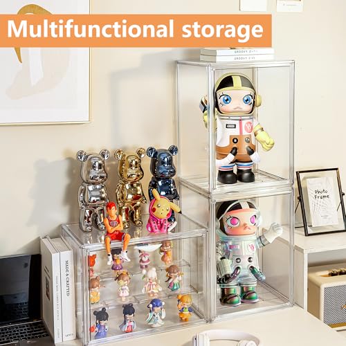 Image of Attelite Acrylic Display Case for Collectibles 3-Tier Adjustable 2Pack | 2 Adjustable Dividers,Clear 360 Visibility, Stackable Acrylic Box ,Strong Magnetic Door Closure,Dustproof Protection