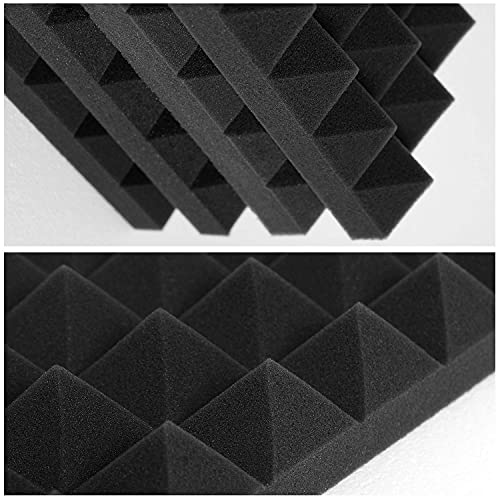 Image of Acoustic Panels - 12 Pack 12x12x2 Inches Black Pyramid Acoustic Foam, Flame-Retardant Soundproof Wall Panels, 25kg /CBM Sound Proof Foam Panels Sound Panels for Recording Studio and Music Room