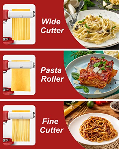 Image of Pasta Maker Attachment for All Kitchenaid Mixers, Noodle Maker Kitchen Aid Mixer Accessories 3 In 1 Including Dough Roller Spaghetti Fettuccine Cutter - Homemade Fresh Pasta Easily!