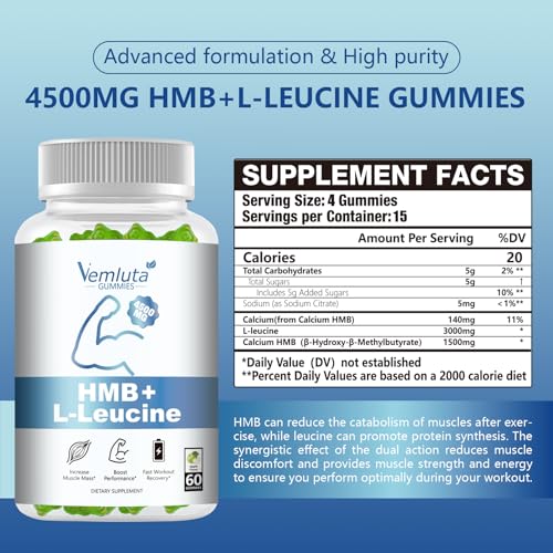 2 Packs 4500MG HMB & Leucine Gummies for Muscle Recovery & Growth Support - Non-GMO, Gluten-Free, Adults & Elder
| 2 Pa