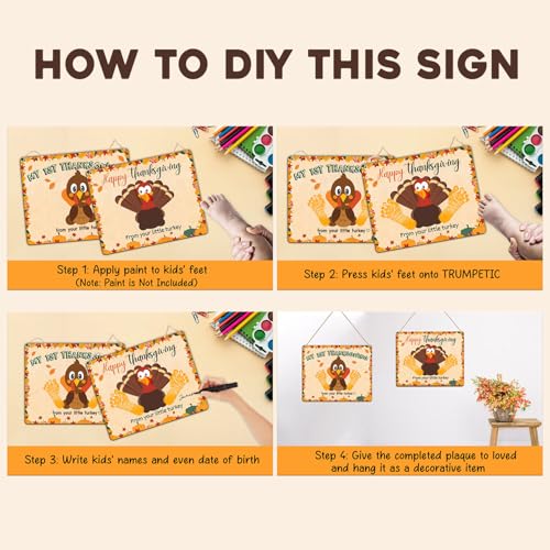Image of DIY Baby's First Thanksgiving Footprint Sign for Newborn, Fall Autumn Keepsake for New Baby, Holiday Milestone Cards for Girl, Boy, Ideal Baby Shower Gifts, New Mom Gifts (Happy Thanksgiving)