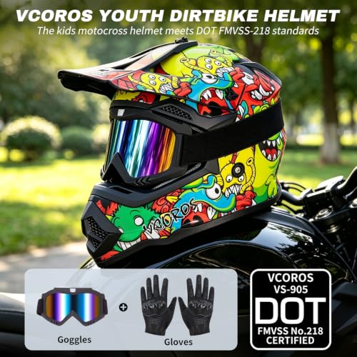 Image of VCOROS Youth Kids Dirt Bike Helmets,Kids Motocross Helmets DOT Approved