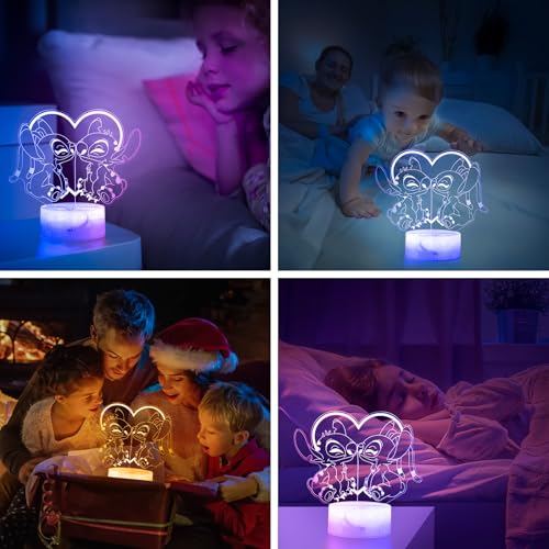 Miniatura 5 de Hoofun Lámpara Stitch, 16 Colores Luz Nocturna, Lámpara Anime 3d Led Ilusión Con Control Remoto Y Smart Touch, Idea Regalo Di Natale Decoración Para La Camera Dei Bambini