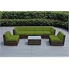 Ohana 7 piece outdoor patio furniture sectional conversation set mixed brown wicker with peridot cushions no assembly with free patio cover  urban country home decor