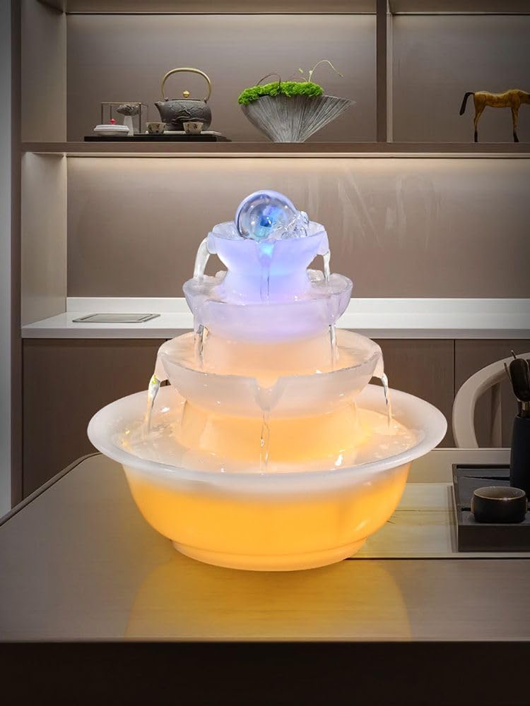 八方来财流水摆件 Feng Shui Home Office Decor Chinese Gifts 客厅28cm风水轮办公室桌面喷泉转运球招财循环水 7617