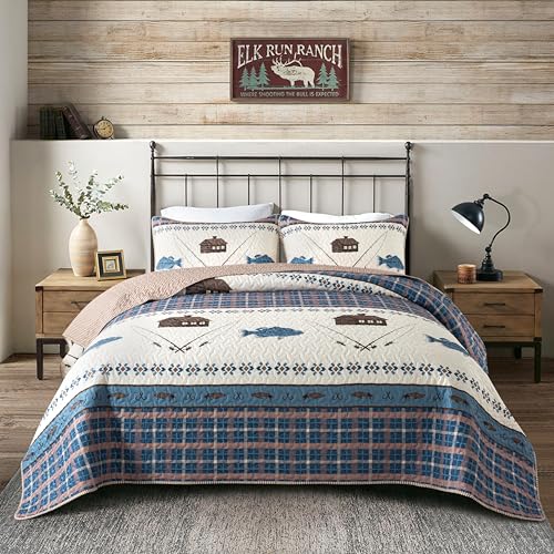 Soul & Lane - Gone Fishing Quilt Set, Lakehouse Bedding, Queen with 2 Shams