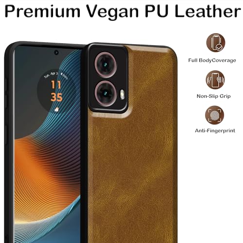 Image of amazon basics Back Cover for Moto Edge 50 Fusion 5G | Ultra Slim Soft Rubberised Case | Oil Feel Soft Leather Back | Camera Protection - Tan Brown