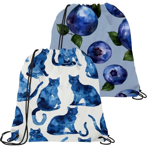 Sac à dos gym cordon homme femme imprimé chat bleu voyage