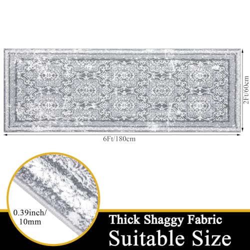 Vaukki Hallway Runner Rug, Vintage Shaggy Soft Laundry Rug 2' x 6', Non Slip Boho Entryway Runner Mat, Grey Washable Farmhouse Kitchen Area Carpet Runner for Bathroom, Entryway and Bedroom